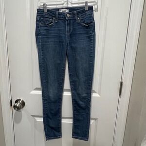 Paige Womens Skinny Jeans Whiskering Medium Wash Blue 25 Flawed